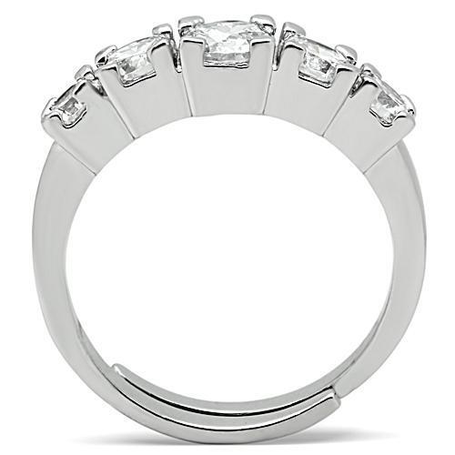 3W134 - Brass Ring Rhodium Women AAA Grade CZ Clear