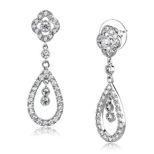 3W1351 - Brass Earrings Rhodium Women AAA Grade CZ Clear