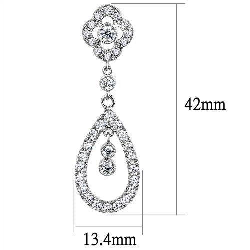 3W1351 - Brass Earrings Rhodium Women AAA Grade CZ Clear