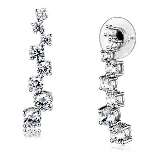 3W1352 - Brass Earrings Rhodium Women AAA Grade CZ Clear