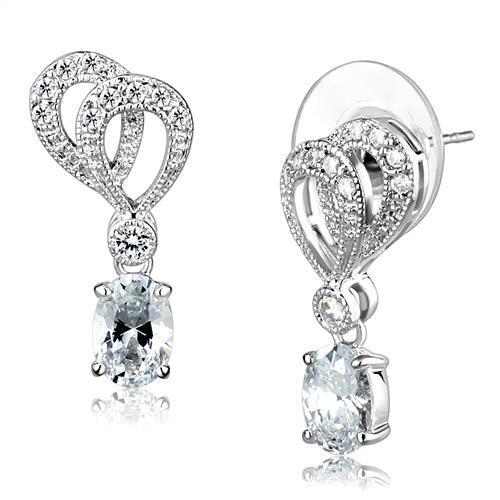 3W1355 - Brass Earrings Rhodium Women AAA Grade CZ Clear