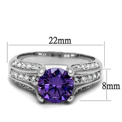 3W1359 - Brass Ring Rhodium Women AAA Grade CZ Amethyst