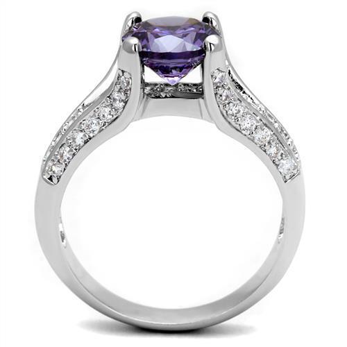 3W1359 - Brass Ring Rhodium Women AAA Grade CZ Amethyst