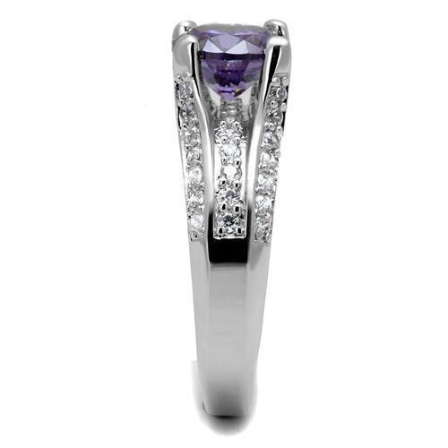 3W1359 - Brass Ring Rhodium Women AAA Grade CZ Amethyst