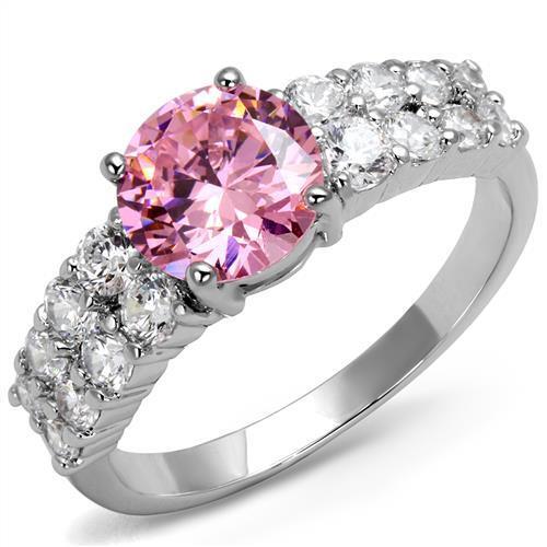 3W1361 - Brass Ring Rhodium Women AAA Grade CZ Rose