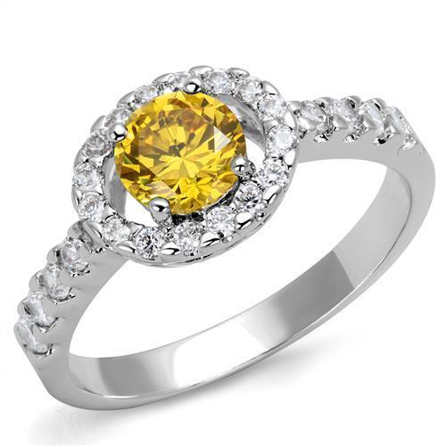 3W1362 - Brass Ring Rhodium Women AAA Grade CZ Topaz