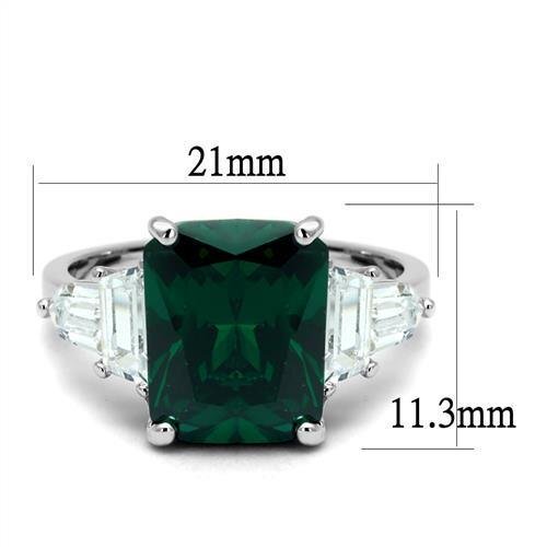 3W1363 - Brass Ring Rhodium Women Synthetic Emerald