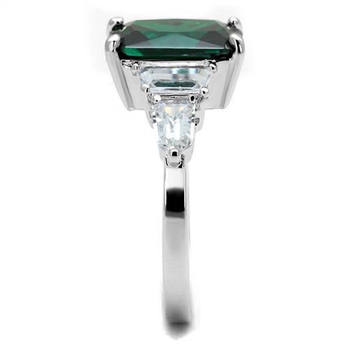 3W1363 - Brass Ring Rhodium Women Synthetic Emerald