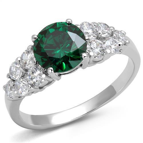 3W1364 - Brass Ring Rhodium Women Synthetic Emerald