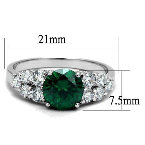 3W1364 - Brass Ring Rhodium Women Synthetic Emerald