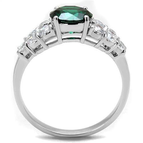 3W1364 - Brass Ring Rhodium Women Synthetic Emerald