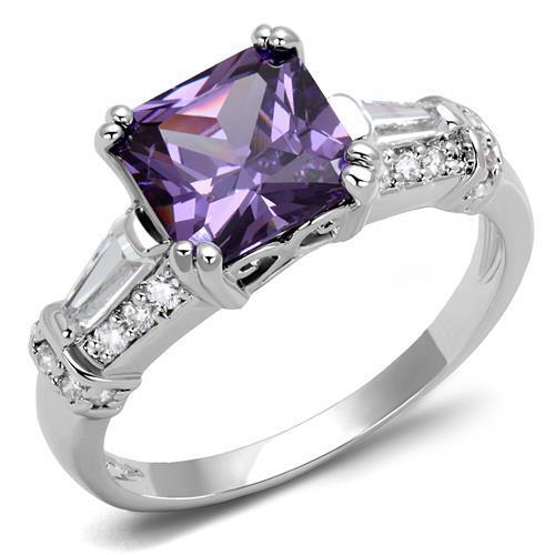 3W1365 - Brass Ring Rhodium Women AAA Grade CZ Amethyst