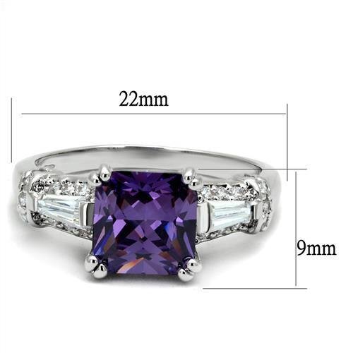 3W1365 - Brass Ring Rhodium Women AAA Grade CZ Amethyst