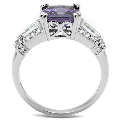 3W1365 - Brass Ring Rhodium Women AAA Grade CZ Amethyst