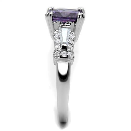 3W1365 - Brass Ring Rhodium Women AAA Grade CZ Amethyst