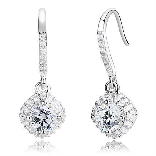 3W1372 - 925 Sterling Silver Earrings Rhodium Women AAA Grade CZ Clear