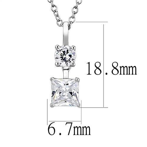 3W1374 - 925 Sterling Silver Chain Pendant Rhodium Women AAA Grade CZ Clear