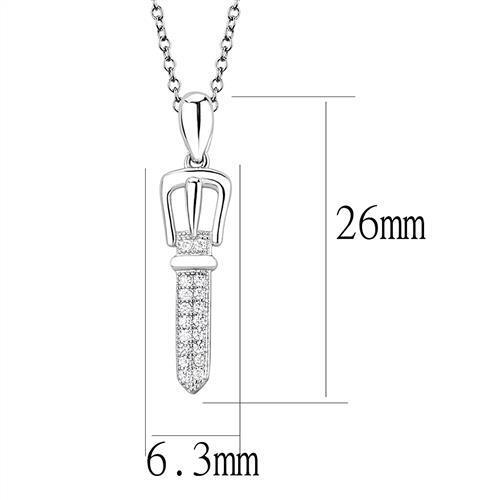 3W1381 - 925 Sterling Silver Chain Pendant Rhodium Women AAA Grade CZ Clear