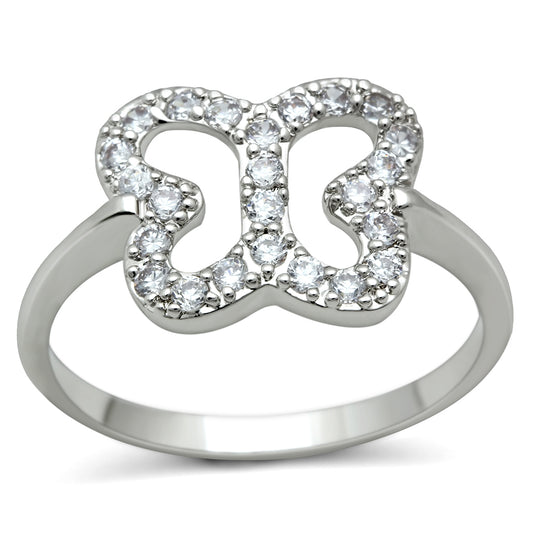 3W139 - Brass Ring Rhodium Women AAA Grade CZ Clear