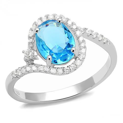 3W1393 - 925 Sterling Silver Ring Rhodium Women Synthetic London Blue