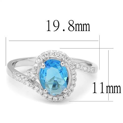 3W1393 - 925 Sterling Silver Ring Rhodium Women Synthetic London Blue