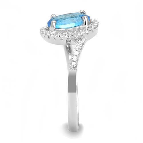 3W1393 - 925 Sterling Silver Ring Rhodium Women Synthetic London Blue