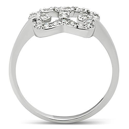 3W139 - Brass Ring Rhodium Women AAA Grade CZ Clear