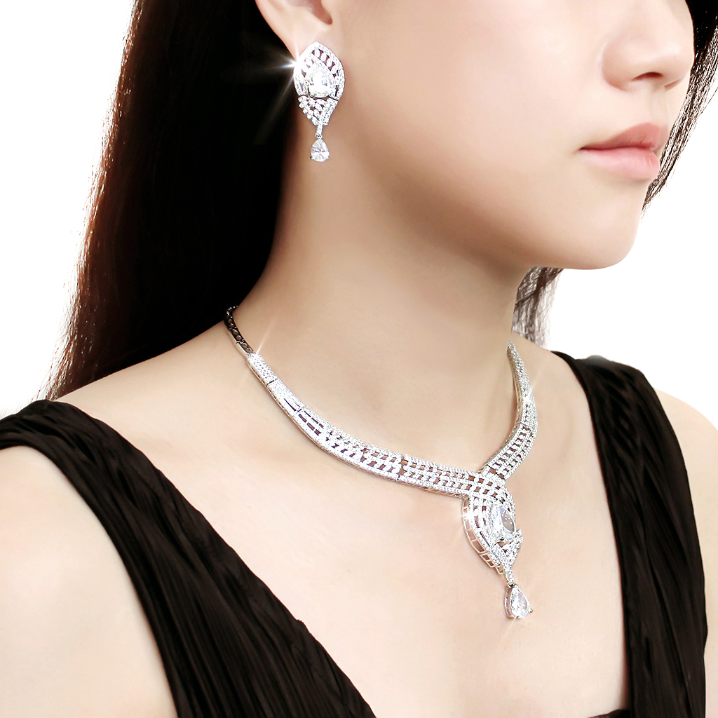 3W1415 - Brass Jewelry Sets Rhodium Women AAA Grade CZ Clear