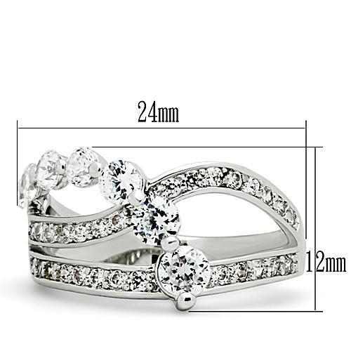 3W142 - Brass Ring Rhodium Women AAA Grade CZ Clear