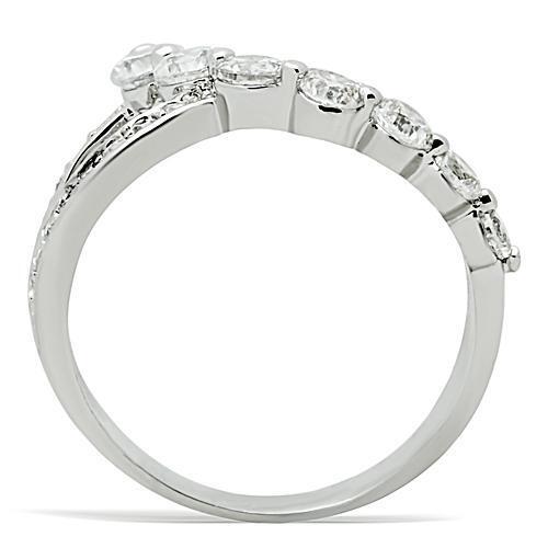 3W142 - Brass Ring Rhodium Women AAA Grade CZ Clear