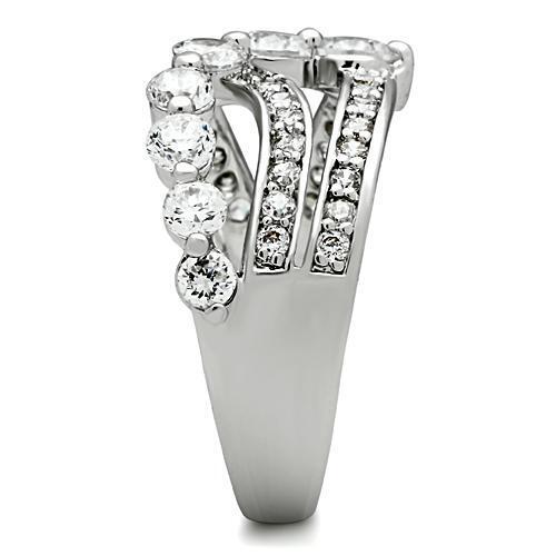 3W142 - Brass Ring Rhodium Women AAA Grade CZ Clear