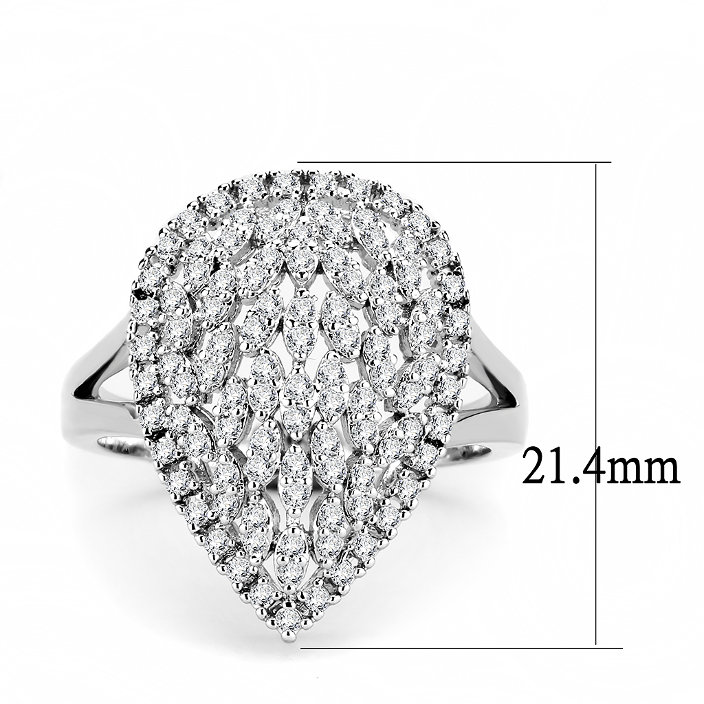 3W1436 - Brass Ring Rhodium Women AAA Grade CZ Clear