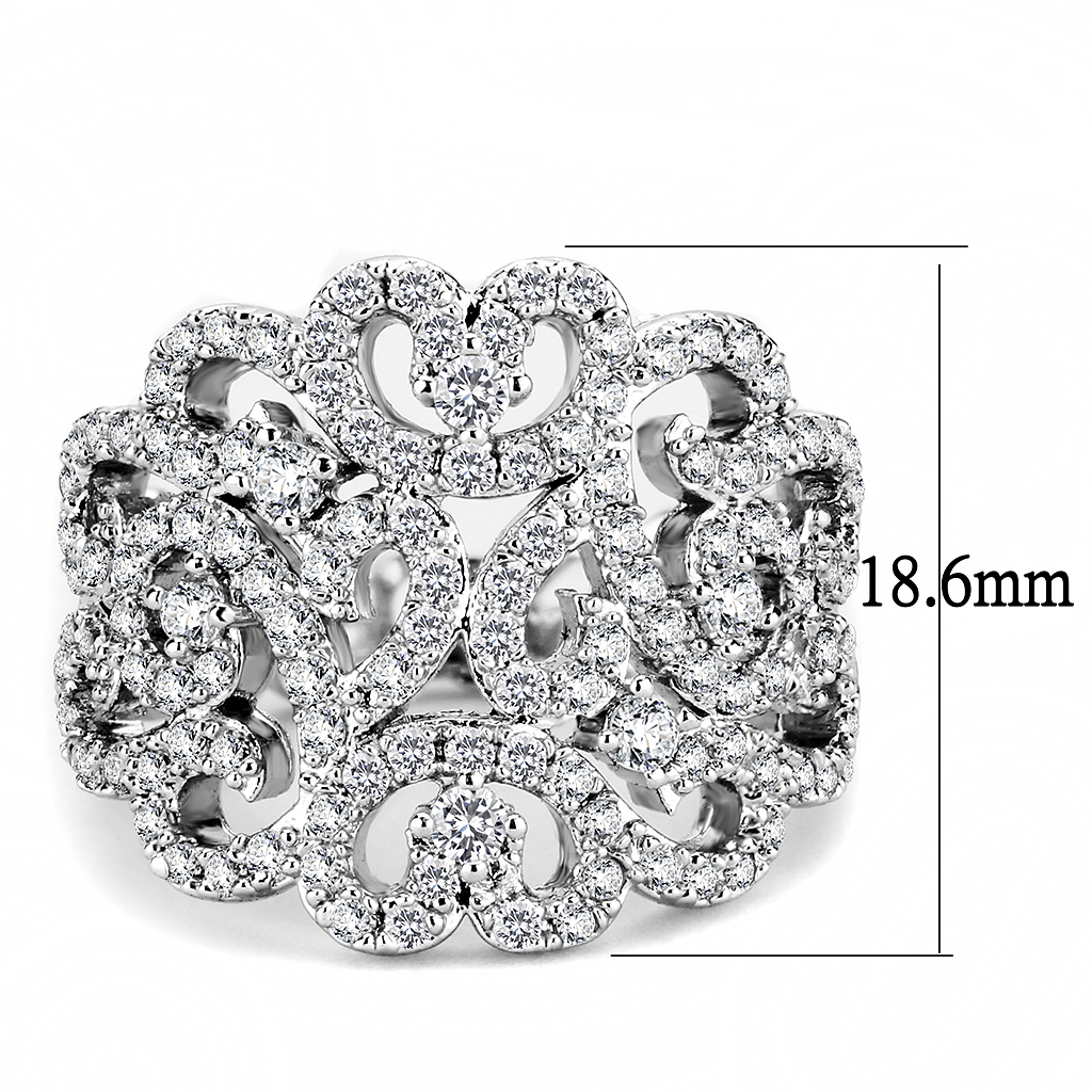 3W1439 - Brass Ring Rhodium Women AAA Grade CZ Clear