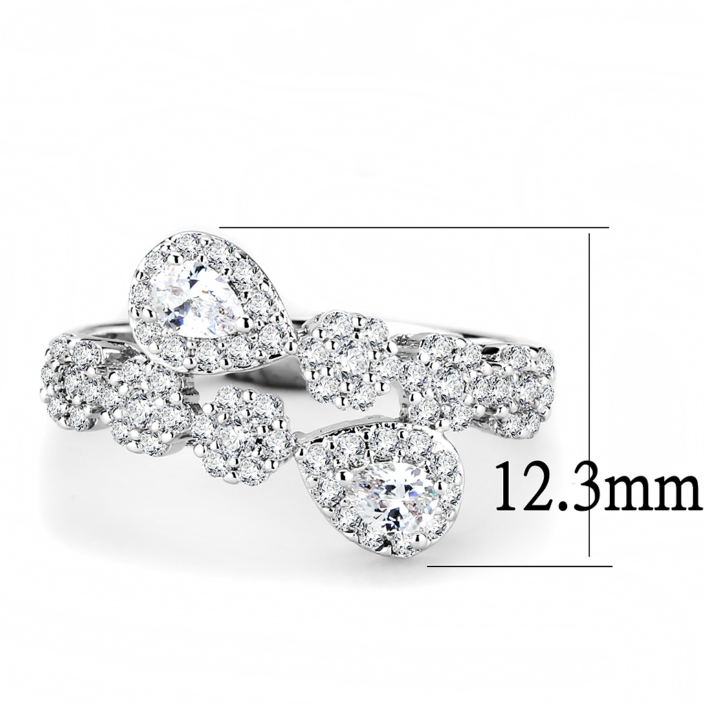 3W1441 - Brass Ring Rhodium Women AAA Grade CZ Clear