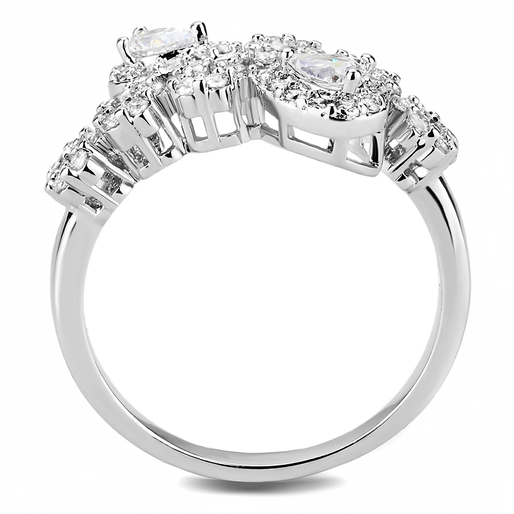 3W1441 - Brass Ring Rhodium Women AAA Grade CZ Clear