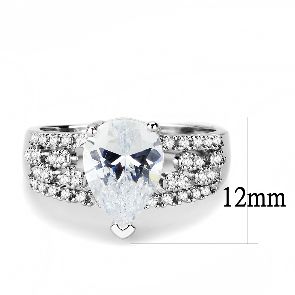 3W1444 - Brass Ring Rhodium Women AAA Grade CZ Clear