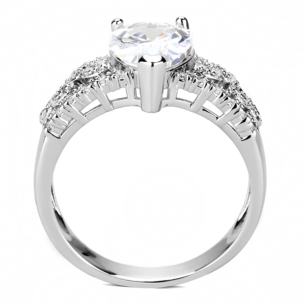 3W1444 - Brass Ring Rhodium Women AAA Grade CZ Clear