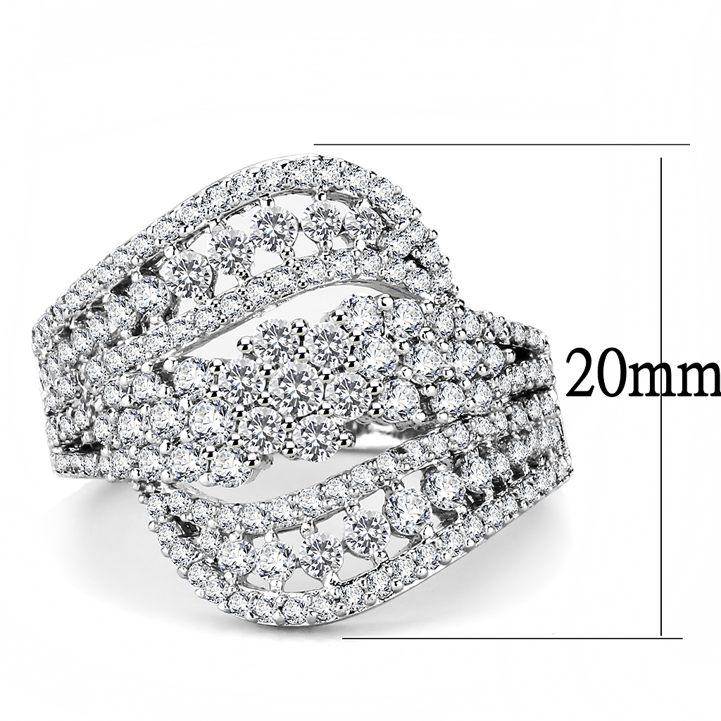 3W1445 - Brass Ring Rhodium Women AAA Grade CZ Clear