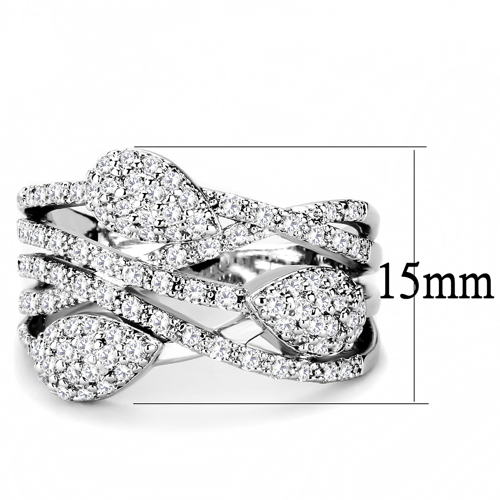 3W1446 - Brass Ring Rhodium Women AAA Grade CZ Clear