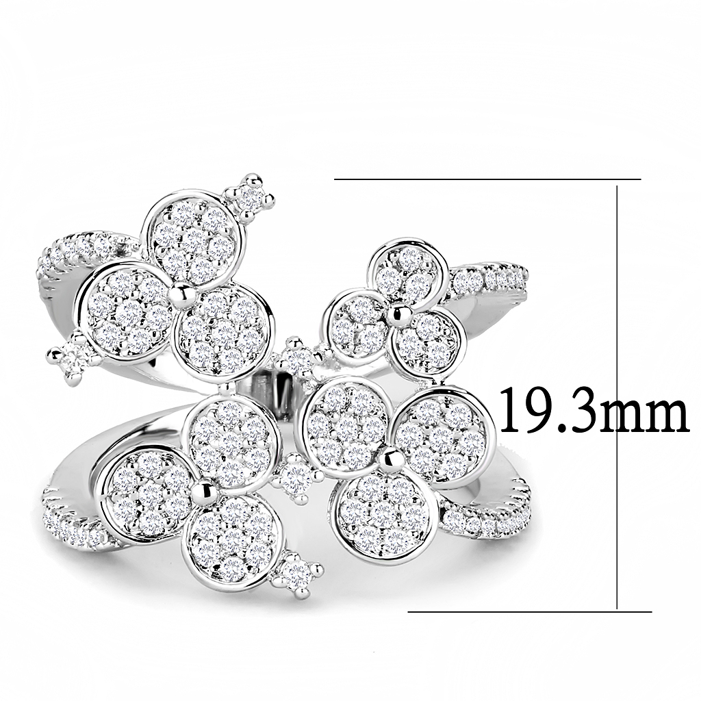 3W1447 - Brass Ring Rhodium Women AAA Grade CZ Clear