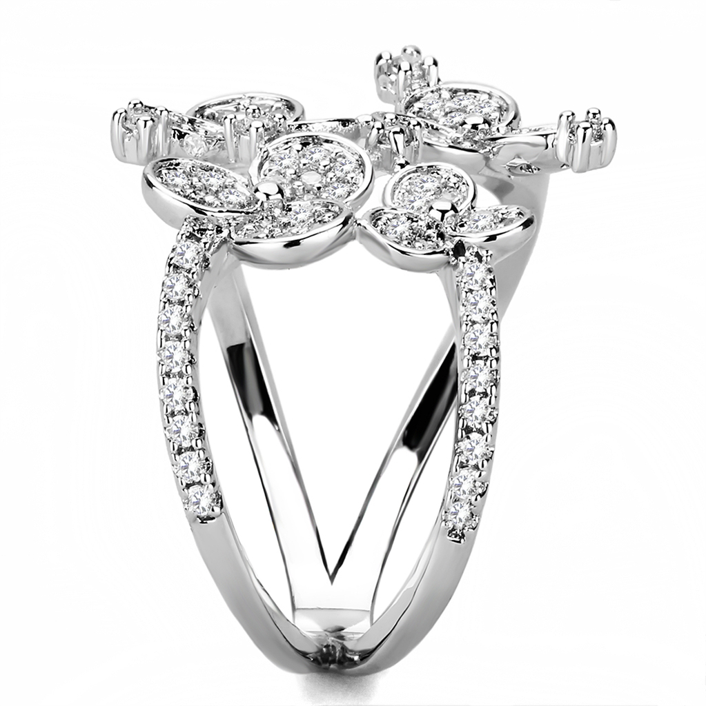 3W1447 - Brass Ring Rhodium Women AAA Grade CZ Clear