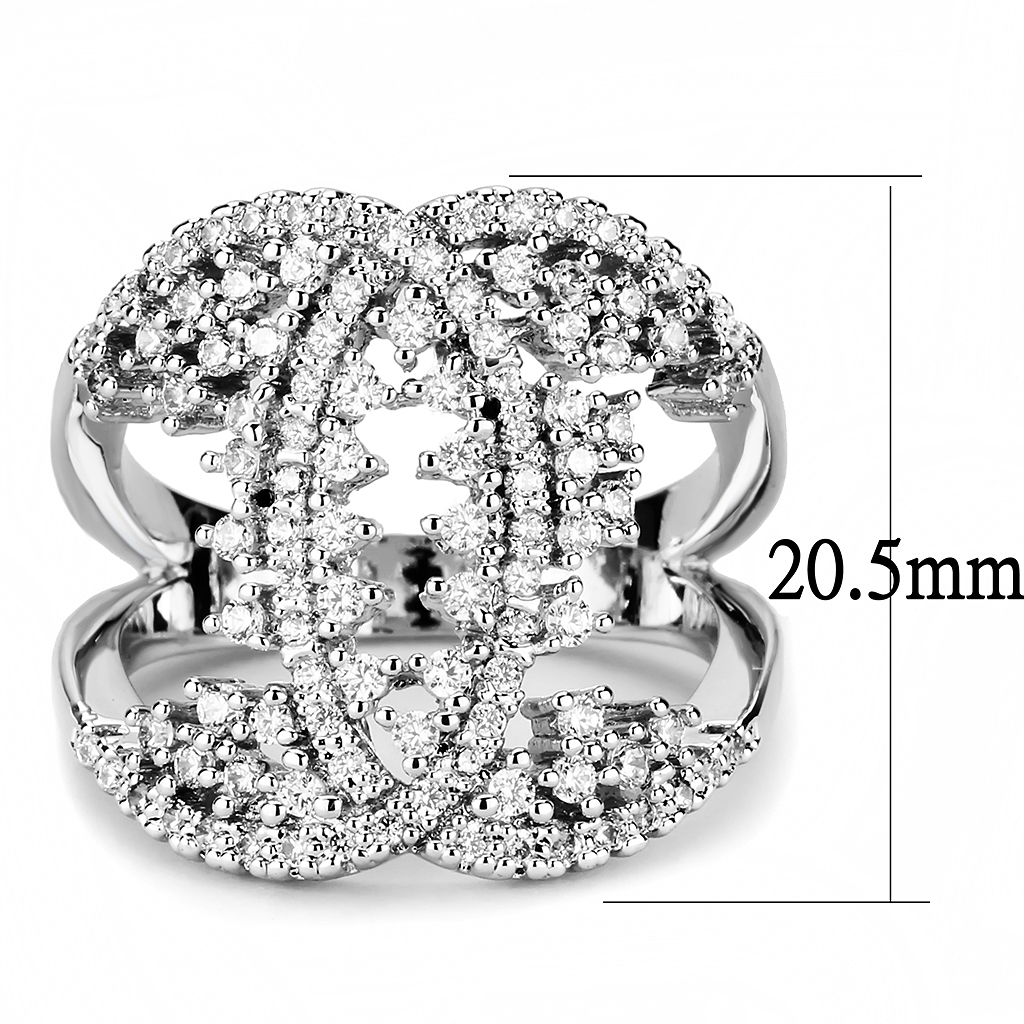 3W1448 - Brass Ring Rhodium Women AAA Grade CZ Clear