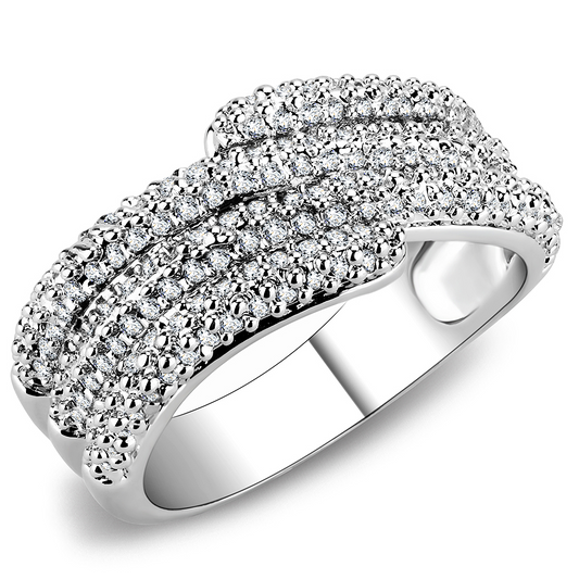 3W1449 - Brass Ring Rhodium Women AAA Grade CZ Clear