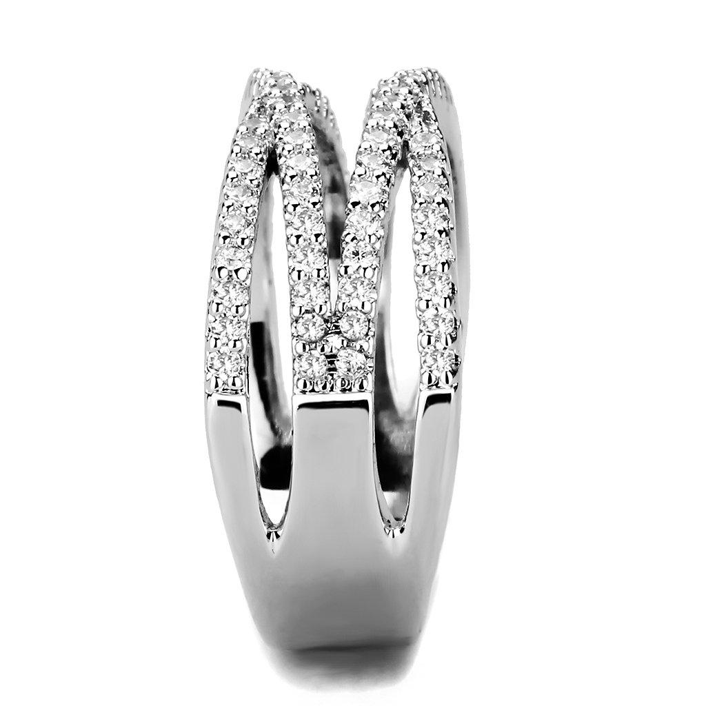 3W1450 - Brass Ring Rhodium Women AAA Grade CZ Clear