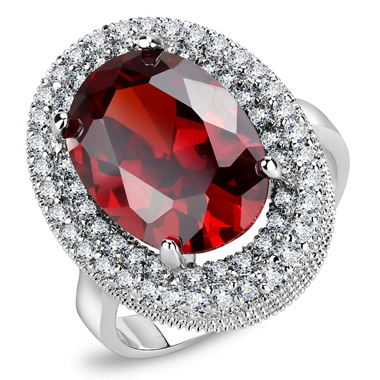 3W1455 - Brass Ring Rhodium Women AAA Grade CZ Garnet