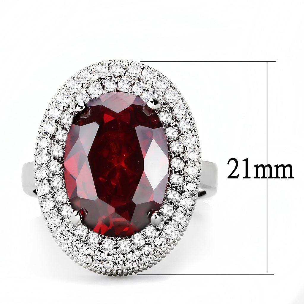 3W1455 - Brass Ring Rhodium Women AAA Grade CZ Garnet