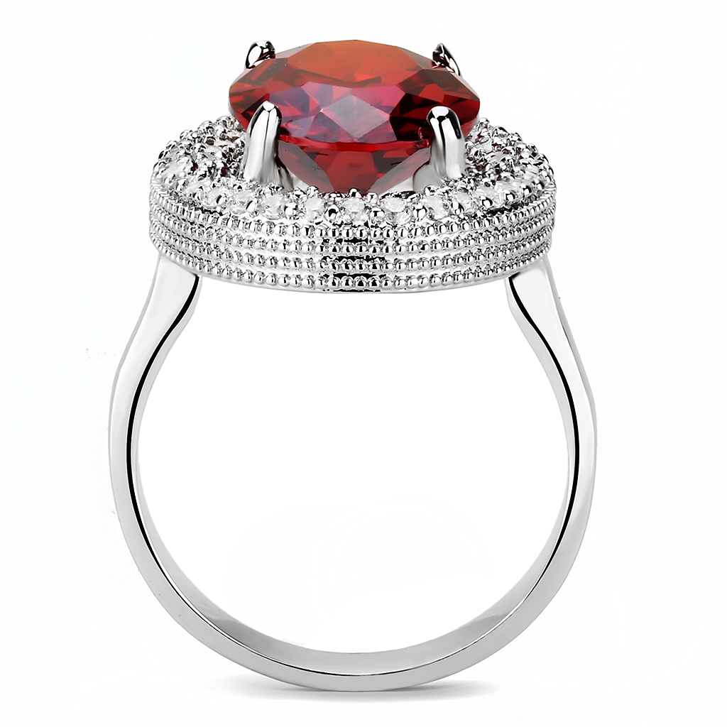 3W1455 - Brass Ring Rhodium Women AAA Grade CZ Garnet