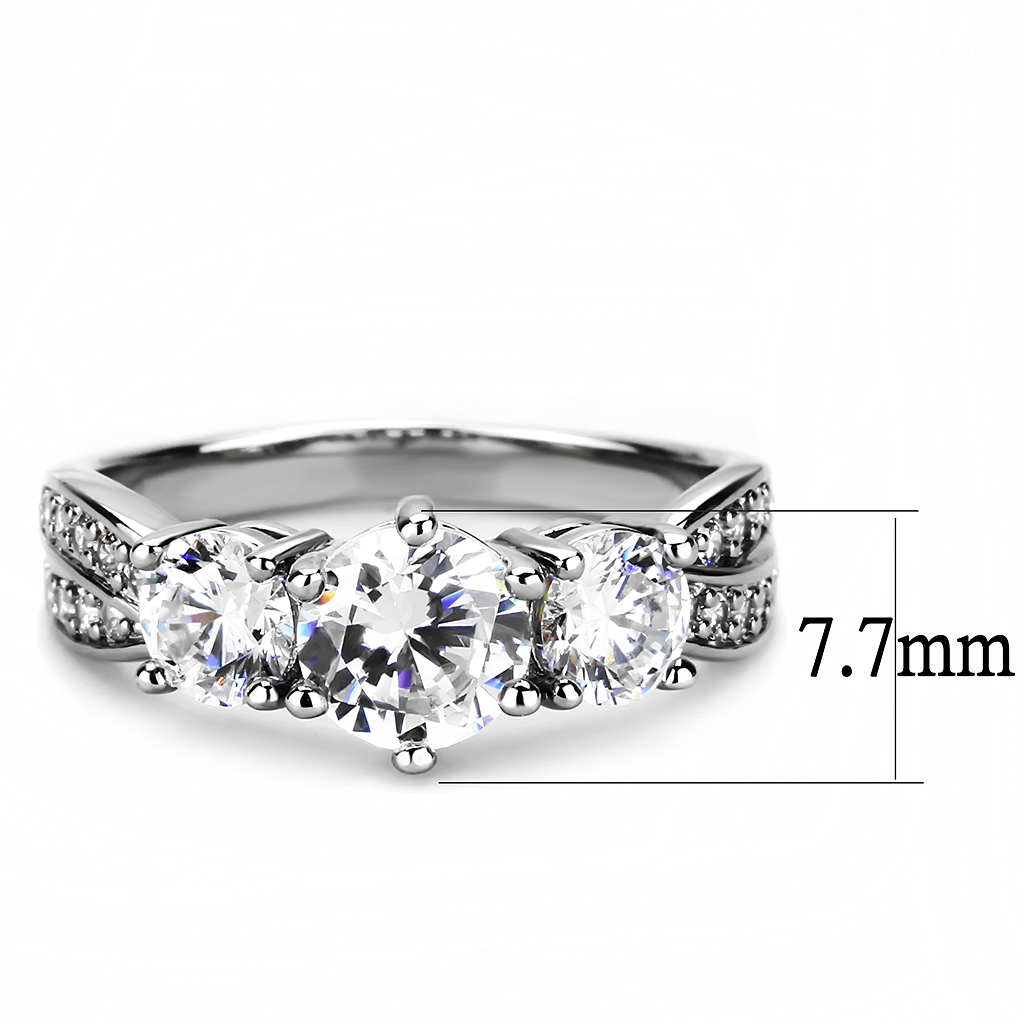 3W1456 - Brass Ring Rhodium Women AAA Grade CZ Clear