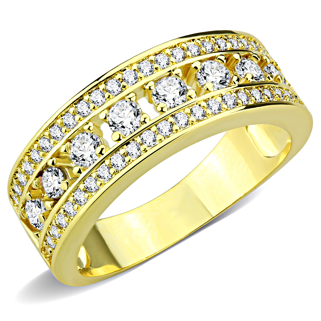 3W1459 - Brass Ring Gold Women AAA Grade CZ Clear