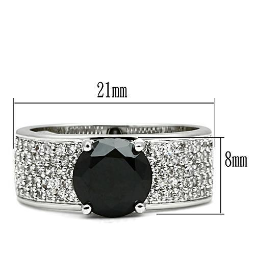 3W145 - Brass Ring Rhodium Women AAA Grade CZ Jet